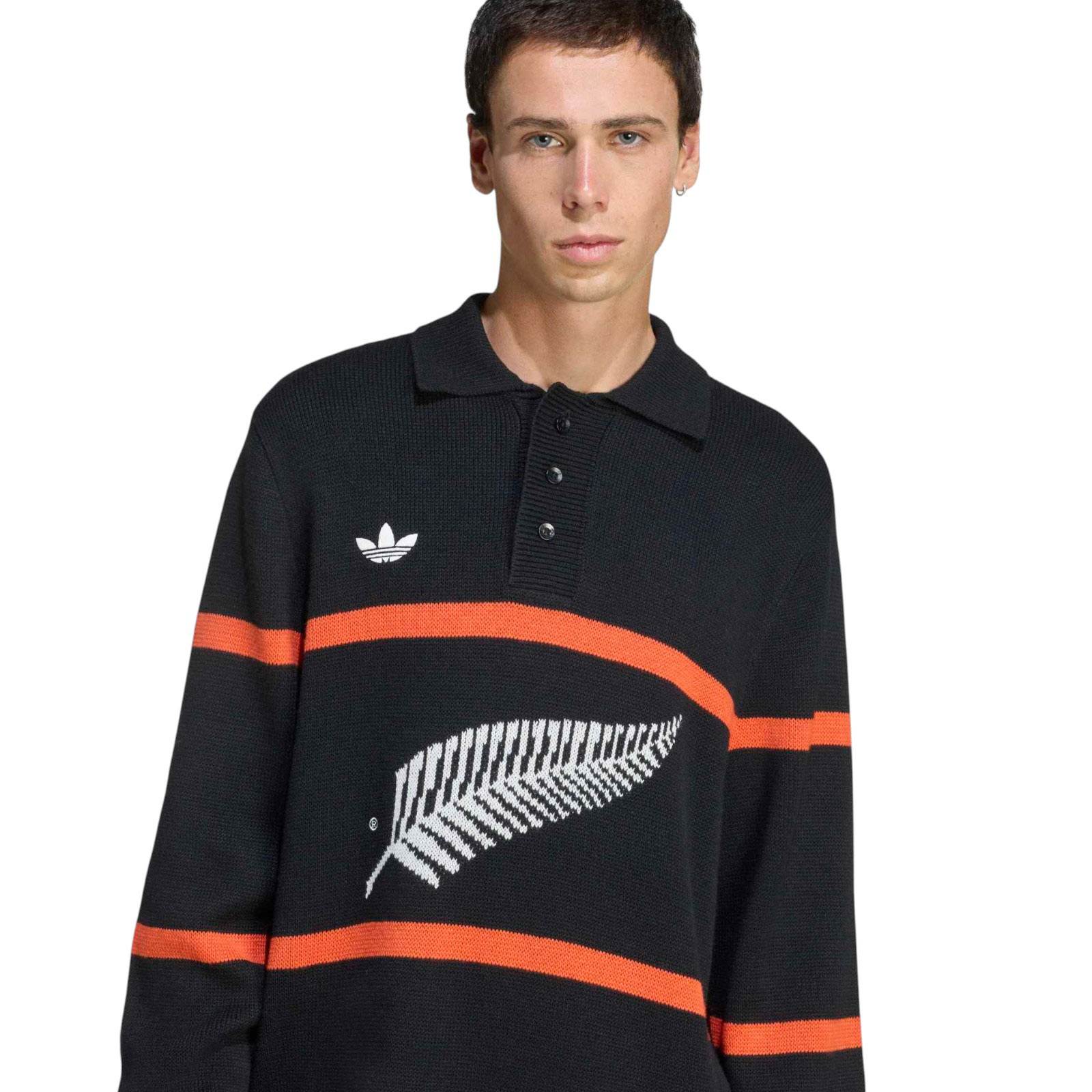 adidas ALL BLACKS Rugby Knitted Long-Sleeve Polo Shirt - Image 3