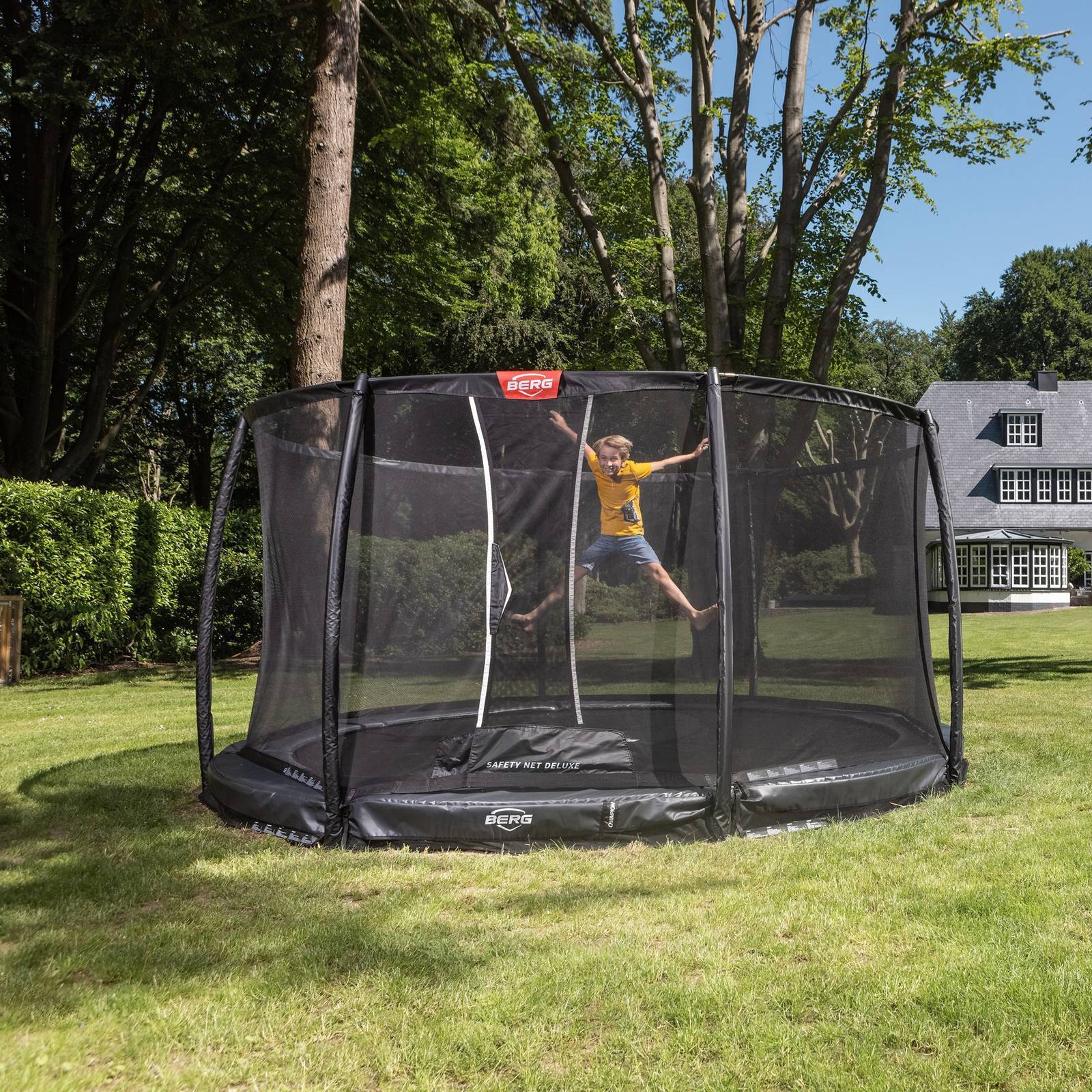 BERG Elite InGround 430 Trampoline Grey + Safety Net DLX XL - Image 2
