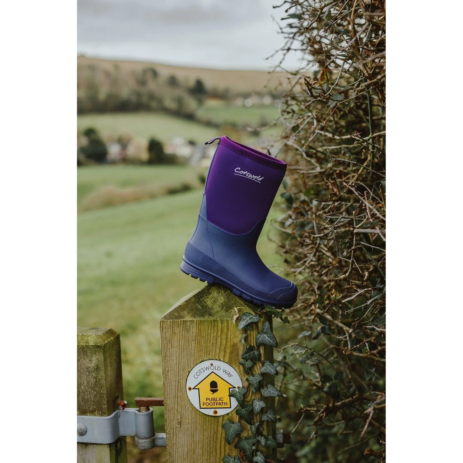 Cotswold Junior Kids Hilly Neoprene Childrens Wellington Boot Purple - Image 5
