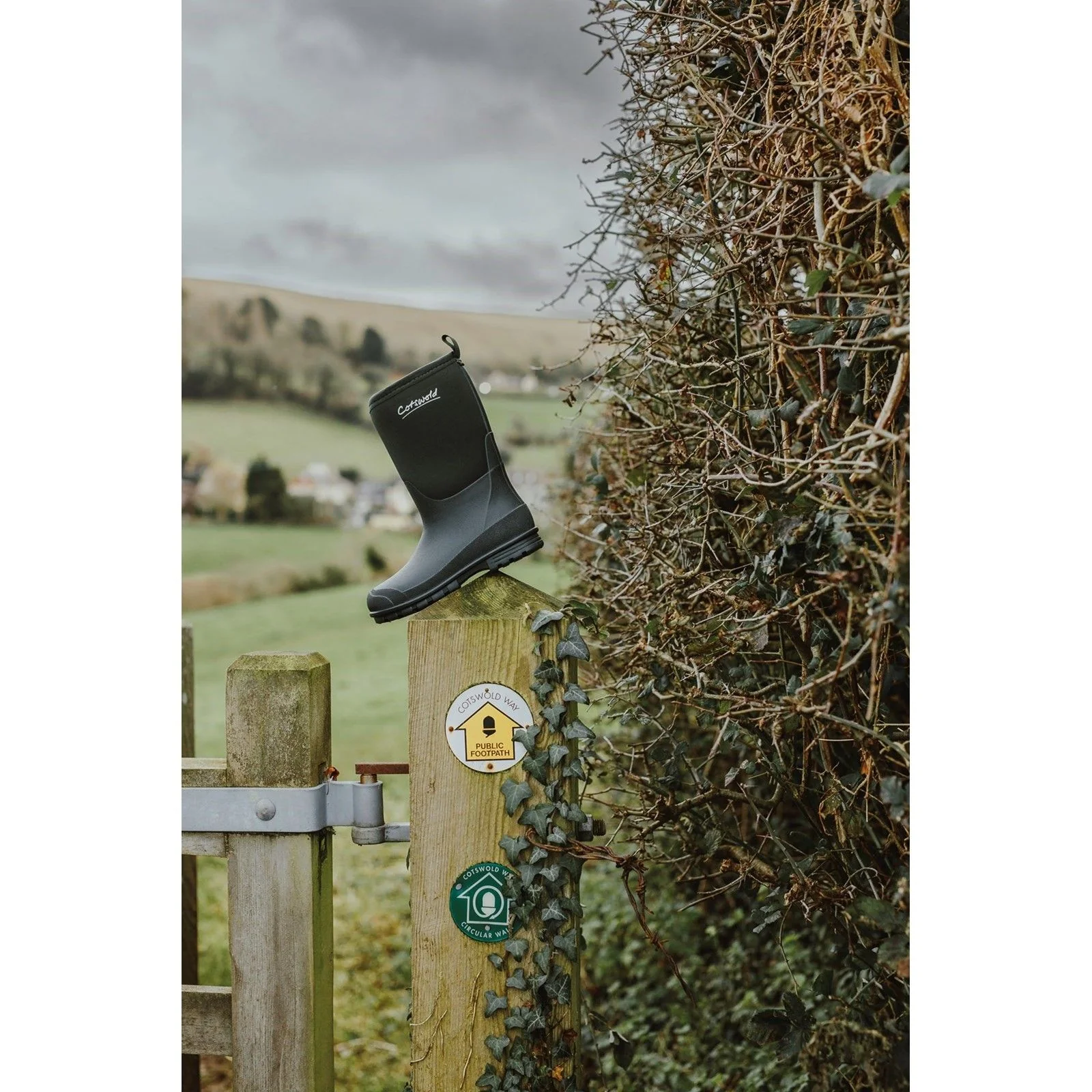 Cotswold Kids Hilly Neoprene Childrens Wellington Boot Green - Image 5
