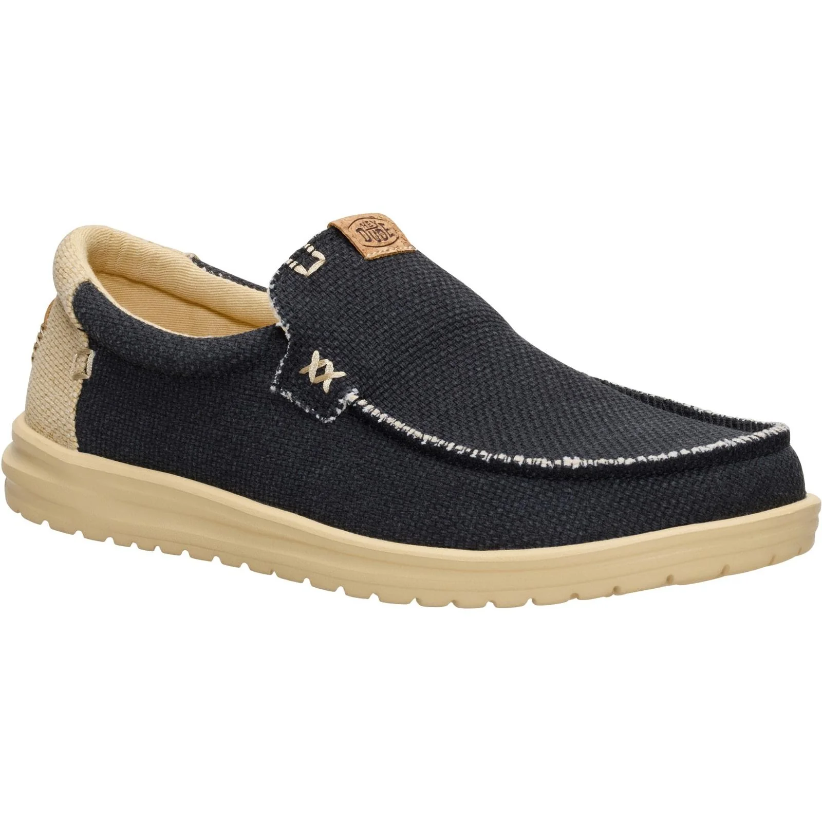HEYDUDE Mens Mikka Braided Black/Boulder Tan