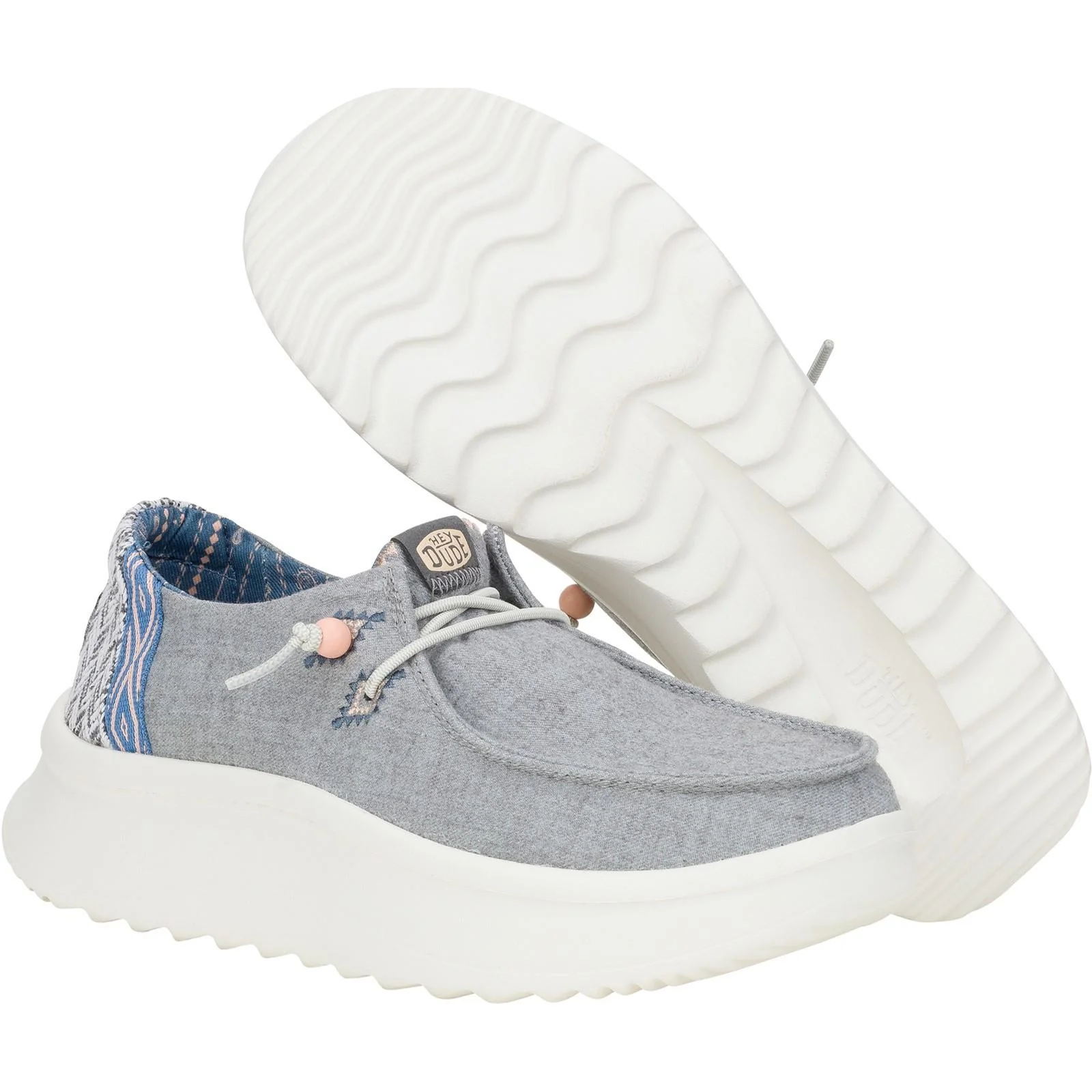 HEYDUDE Womens Wendy Peak Chambray Woven Shoes Grey - Image 3
