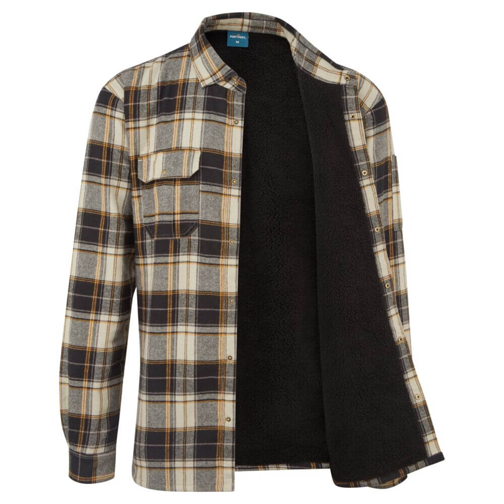 Portwest KA3 Sherpa Lined Check Shirt Black