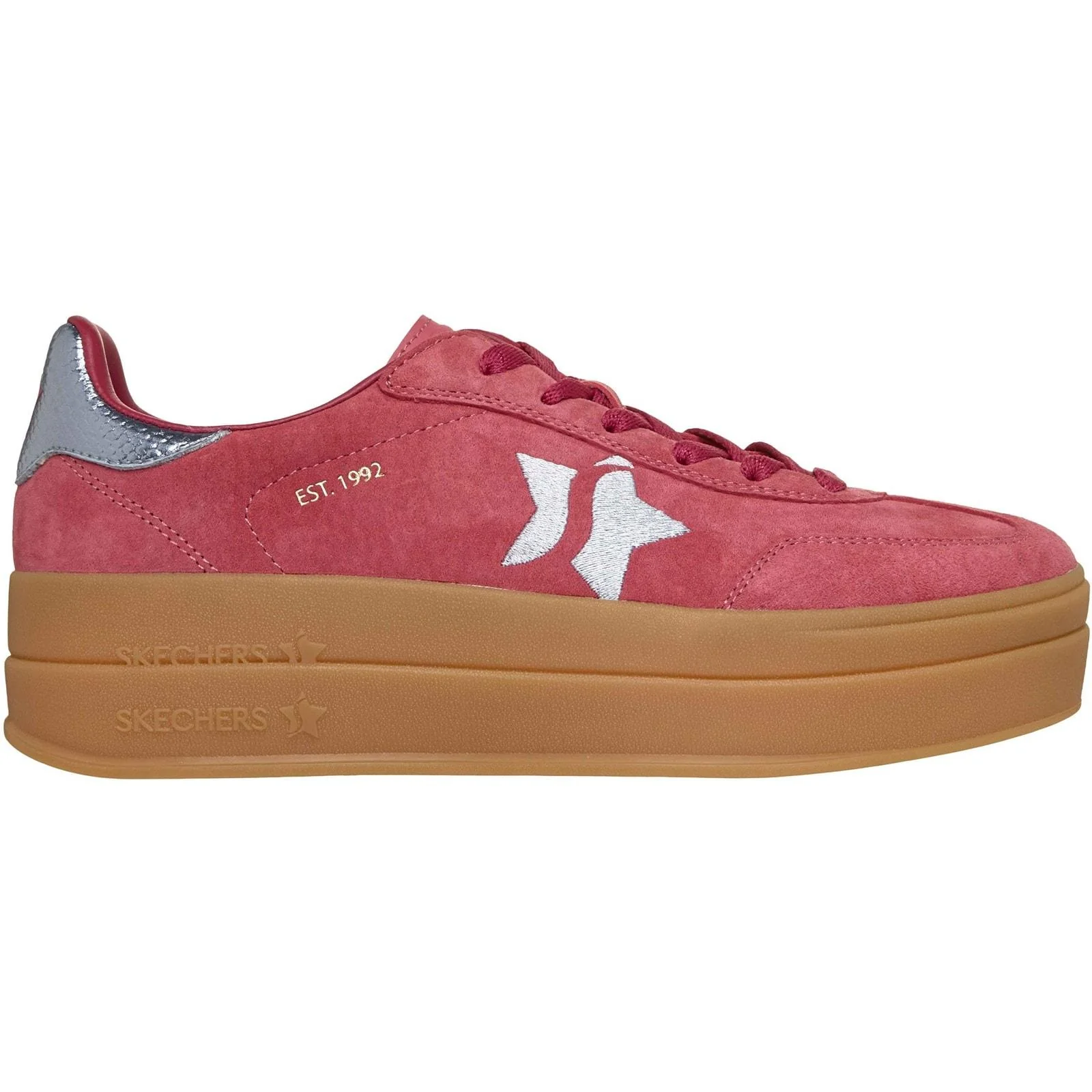 Skechers Womens Academy Hi Elevated Essence Trainers Red/Blue