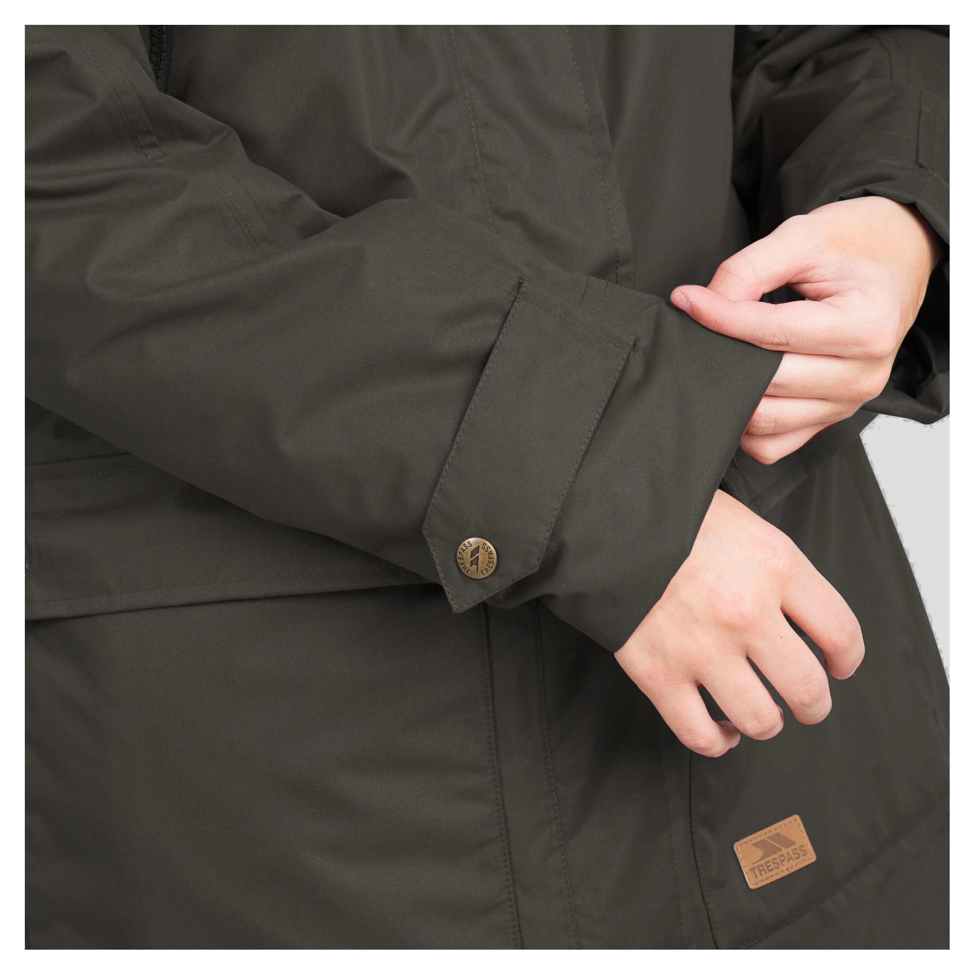 Trespass Womens Clea Waterproof Parka Dark Khaki - Image 3