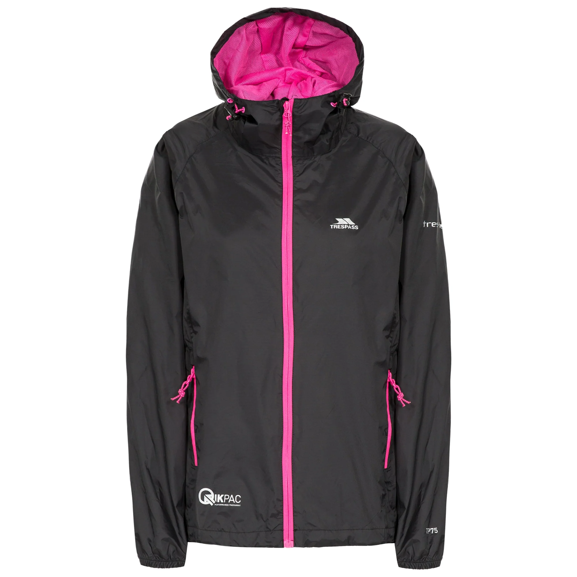 Trespass Womens Qikpac Packaway Waterproof Jacket Black